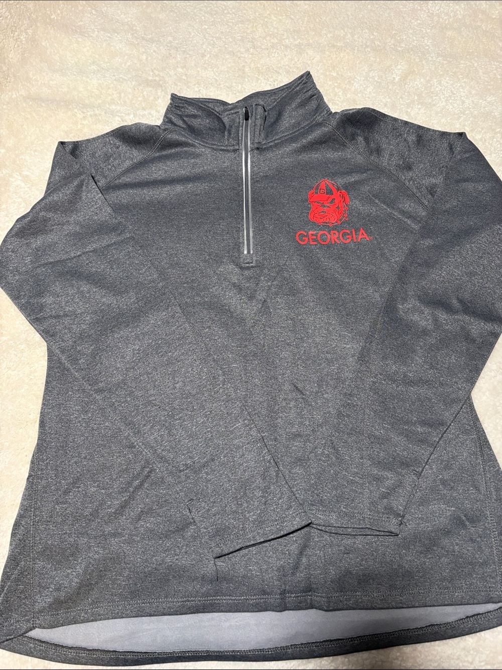 UGA Gray Quarter-Zip Sweater with Red Georgia Logo